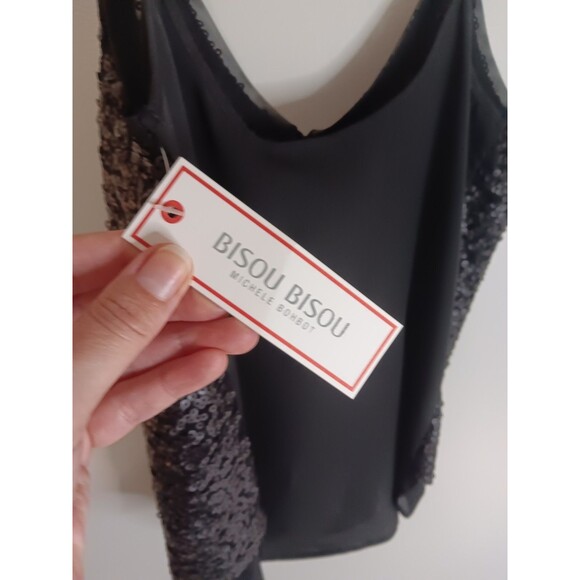 New Bisou Bisou Sequin Cami Tank Top Black Sz XS - Picture 5 of 6